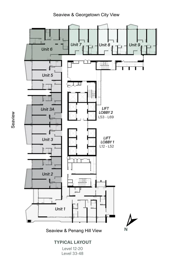 Typical floor layout stacking plan for Level 12–20 and Level 33–48