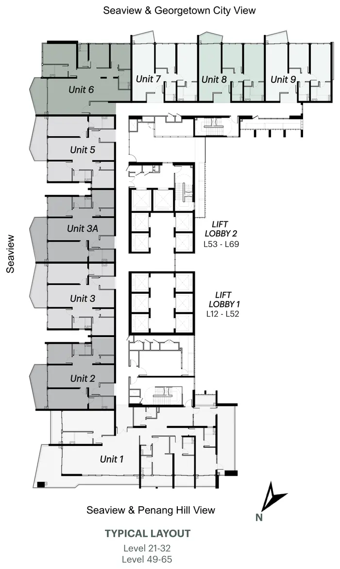 Typical floor layout stacking plan for Level 21–32 and Level 49–65